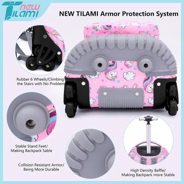 Alt view image 4 of 5 - NEW TILAMI 16 Inches Kid Rolling Backpack for Kids Adjustable Laptop Suitcase Backpack with Wheels for Girls to School Travel Camping Boys Rolling Backpack Cute Unicorn