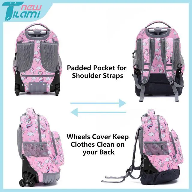 Alt view image 5 of 5 - NEW TILAMI 16 Inches Kid Rolling Backpack for Kids Adjustable Laptop Suitcase Backpack with Wheels for Girls to School Travel Camping Boys Rolling Backpack Cute Unicorn