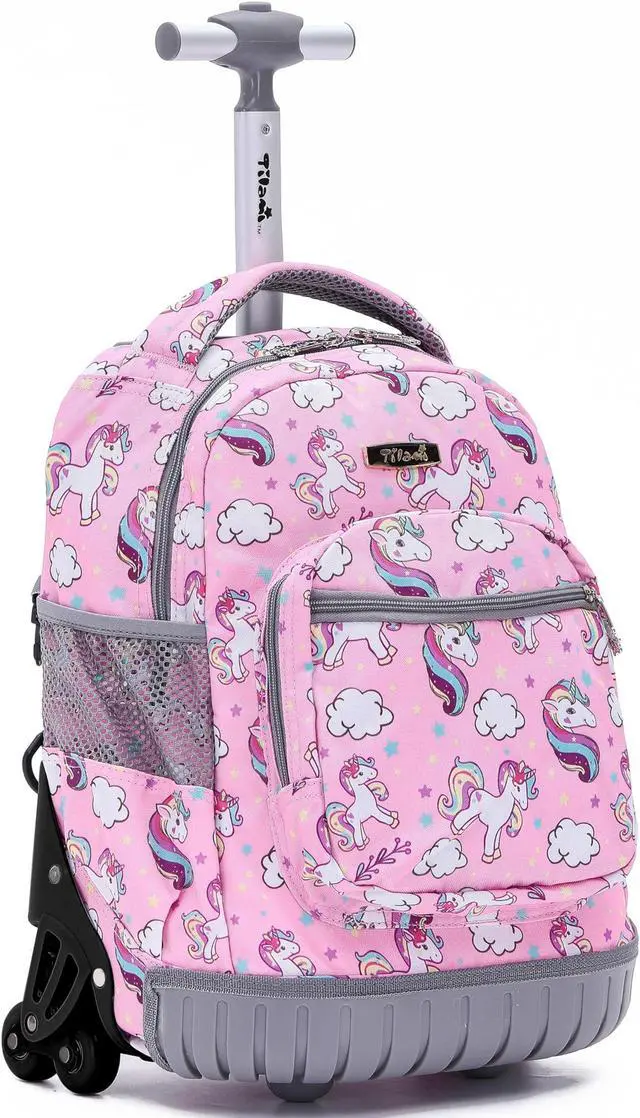 Main image of NEW TILAMI 16 Inches Kid Rolling Backpack for Kids Adjustable Laptop Suitcase Backpack with Wheels for Girls to School Travel Camping Boys Rolling Backpack Cute Unicorn