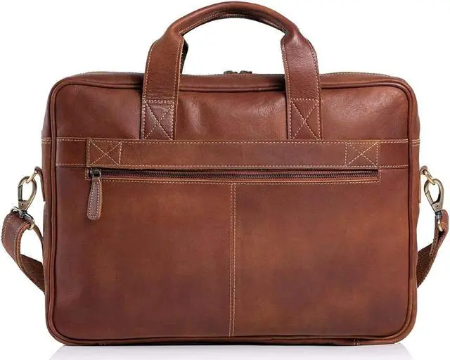 Alt view image 5 of 5 - Leather briefcase 18 Inch Laptop Messenger Bags for Men and Women Best Office briefcase Satchel Bag (Tan)