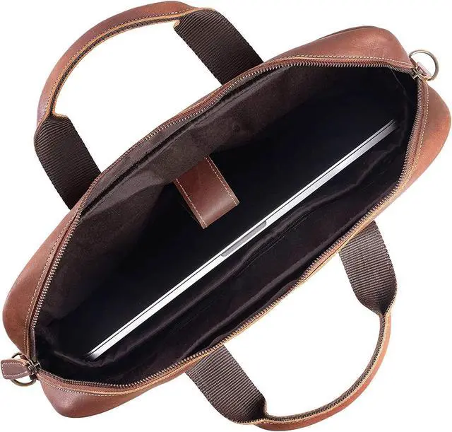 Alt view image 3 of 5 - Leather briefcase 18 Inch Laptop Messenger Bags for Men and Women Best Office briefcase Satchel Bag (Tan)