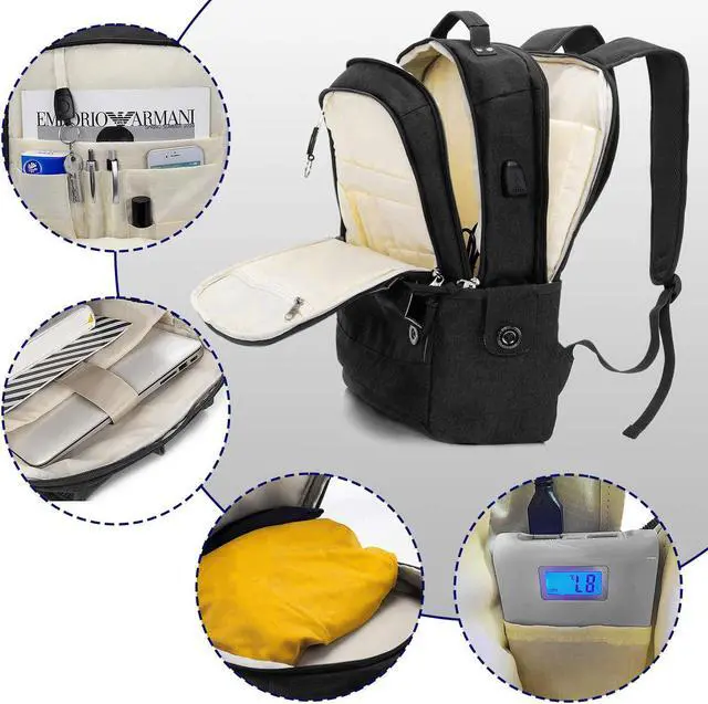 Alt view image 3 of 5 - KINGSLONG Laptop Backpack for Women Men, Stylish Daypack fit 17 inch Notebook, Water Resistant Travel Backpacks with USB Charging Port for College Work Black