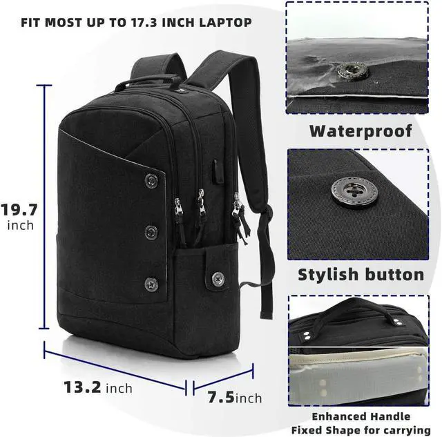 Alt view image 2 of 5 - KINGSLONG Laptop Backpack for Women Men, Stylish Daypack fit 17 inch Notebook, Water Resistant Travel Backpacks with USB Charging Port for College Work Black