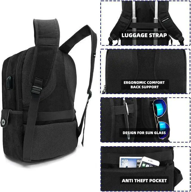 Alt view image 4 of 5 - KINGSLONG Laptop Backpack for Women Men, Stylish Daypack fit 17 inch Notebook, Water Resistant Travel Backpacks with USB Charging Port for College Work Black