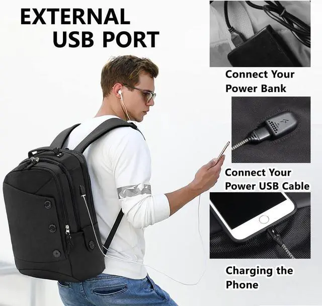 Alt view image 5 of 5 - KINGSLONG Laptop Backpack for Women Men, Stylish Daypack fit 17 inch Notebook, Water Resistant Travel Backpacks with USB Charging Port for College Work Black