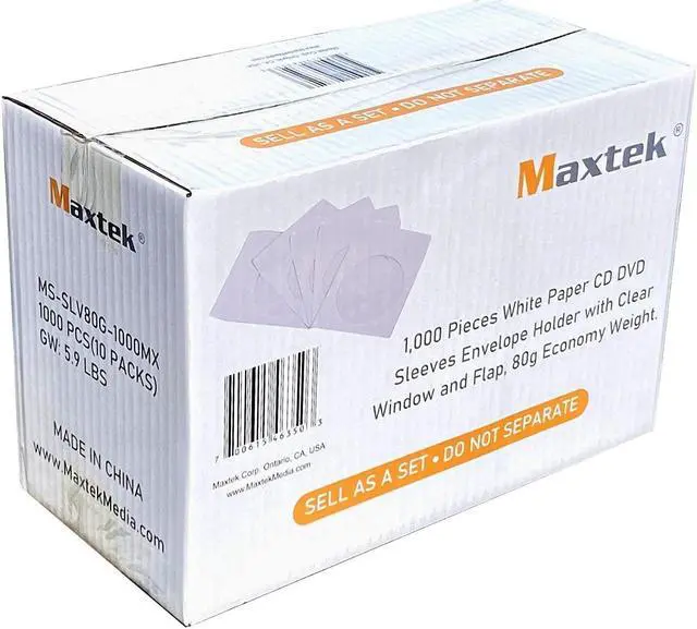 Alt view image 2 of 4 - Maxtek 1,000 Pieces White Paper CD DVD Sleeves Envelope Holder with Clear Window and Flap, 80g Economy Weight.