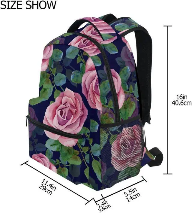 Alt view image 2 of 5 - ALAZA Pink Rose Blue Backpack for Women Men,Travel Casual Daypack College Bookbag Laptop Bag Work Business Shoulder Bag Fit for 14 Inch Laptop