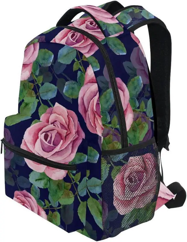 Alt view image 3 of 5 - ALAZA Pink Rose Blue Backpack for Women Men,Travel Casual Daypack College Bookbag Laptop Bag Work Business Shoulder Bag Fit for 14 Inch Laptop