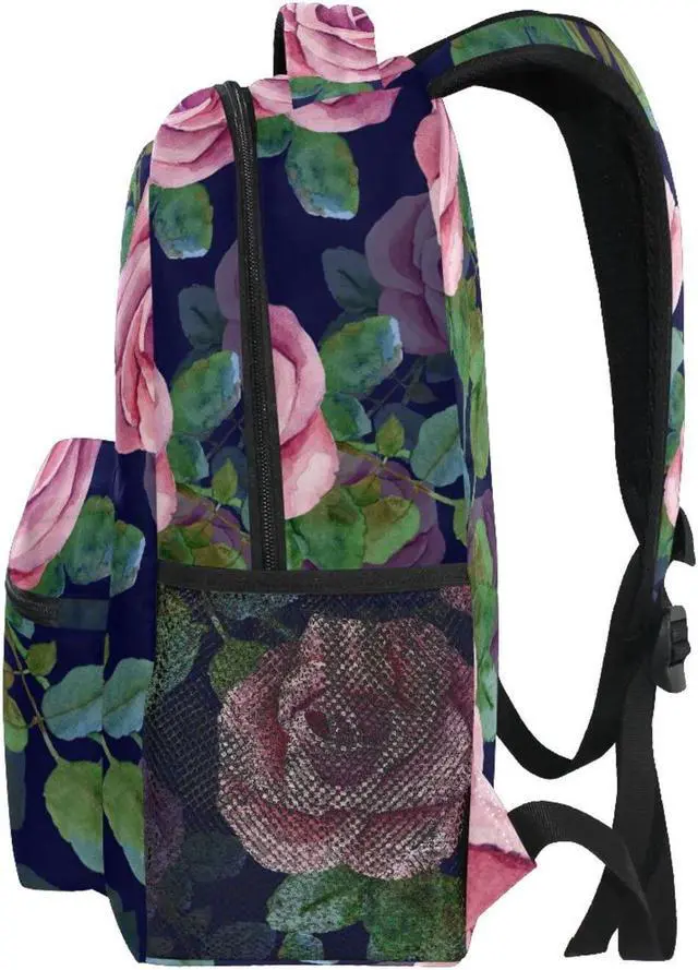 Alt view image 4 of 5 - ALAZA Pink Rose Blue Backpack for Women Men,Travel Casual Daypack College Bookbag Laptop Bag Work Business Shoulder Bag Fit for 14 Inch Laptop