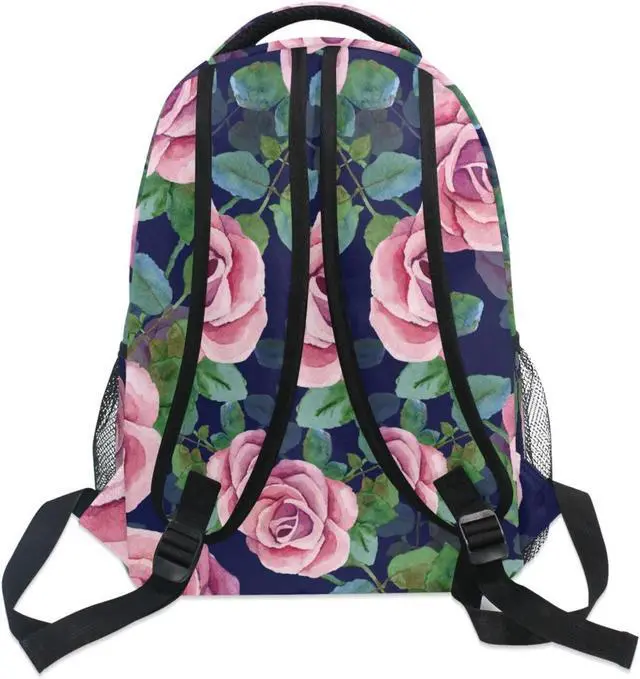 Alt view image 5 of 5 - ALAZA Pink Rose Blue Backpack for Women Men,Travel Casual Daypack College Bookbag Laptop Bag Work Business Shoulder Bag Fit for 14 Inch Laptop