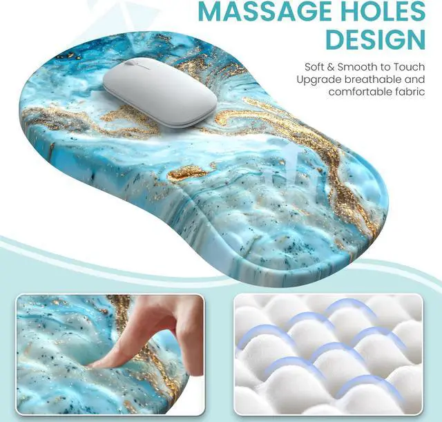 Alt view image 4 of 5 - Anyshock Desk Mat for Keyboard and Mouse, Large Mouse Pad with Wrist Rest and Keyboard Pad, 4PCS Carpal Tunnel Keyboard Wrist Support, Computer Mousepad for Laptop, Teal Blue Turquoise Marble