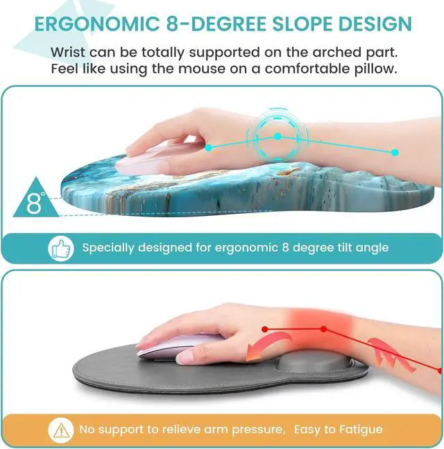 Alt view image 3 of 5 - Anyshock Desk Mat for Keyboard and Mouse, Large Mouse Pad with Wrist Rest and Keyboard Pad, 4PCS Carpal Tunnel Keyboard Wrist Support, Computer Mousepad for Laptop, Teal Blue Turquoise Marble