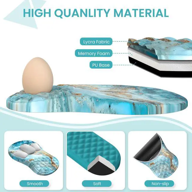 Alt view image 5 of 5 - Anyshock Desk Mat for Keyboard and Mouse, Large Mouse Pad with Wrist Rest and Keyboard Pad, 4PCS Carpal Tunnel Keyboard Wrist Support, Computer Mousepad for Laptop, Teal Blue Turquoise Marble