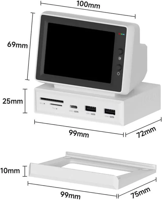 Alt view image 3 of 5 - 3.5inch Vintage Secondary Screen Monitor, Computer Temp Monitor, PC Sensor Panel Display, PC Temperature Display, Support HDMI USB 3.0 Hub SD3.0 TF Card Reader