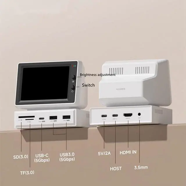 Alt view image 4 of 5 - 3.5inch Vintage Secondary Screen Monitor, Computer Temp Monitor, PC Sensor Panel Display, PC Temperature Display, Support HDMI USB 3.0 Hub SD3.0 TF Card Reader