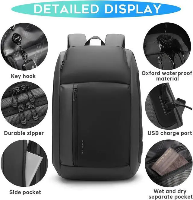 Alt view image 4 of 5 - BANGE Travel BackpacksOvernight Laptop Carry-On Backpack for Airplanes Waterproof 15.6 inch Laptop Backpack for Men and Women (Grey)
