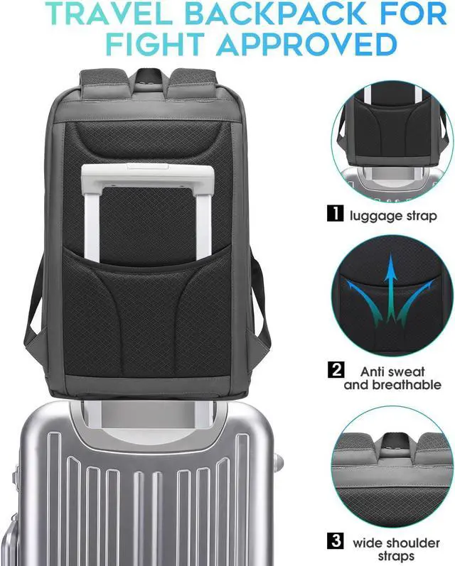 Alt view image 5 of 5 - BANGE Travel BackpacksOvernight Laptop Carry-On Backpack for Airplanes Waterproof 15.6 inch Laptop Backpack for Men and Women (Grey)