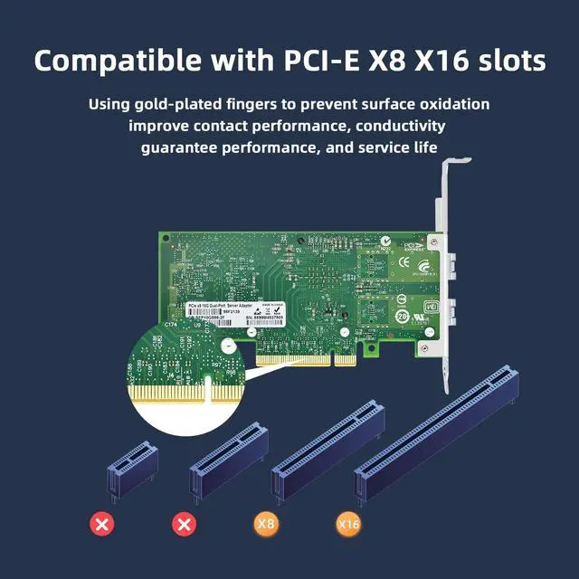 Alt view image 5 of 5 - Buacoz PCI-E X8 10G Dual SFP+ Port Fiber Optic Network Card, X520-DA2 with Intel 82599 Chip Ethernet Adapter Server E10G42BF Support Windows Server/Linux/VMware