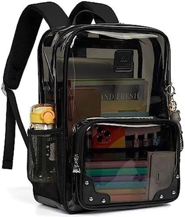 Clear Backpack For School Large - Transparent PVC Front, 400D Oxford Sides, Fits 15.6" Laptop, Padded Straps, Security Check Compliant - View #9