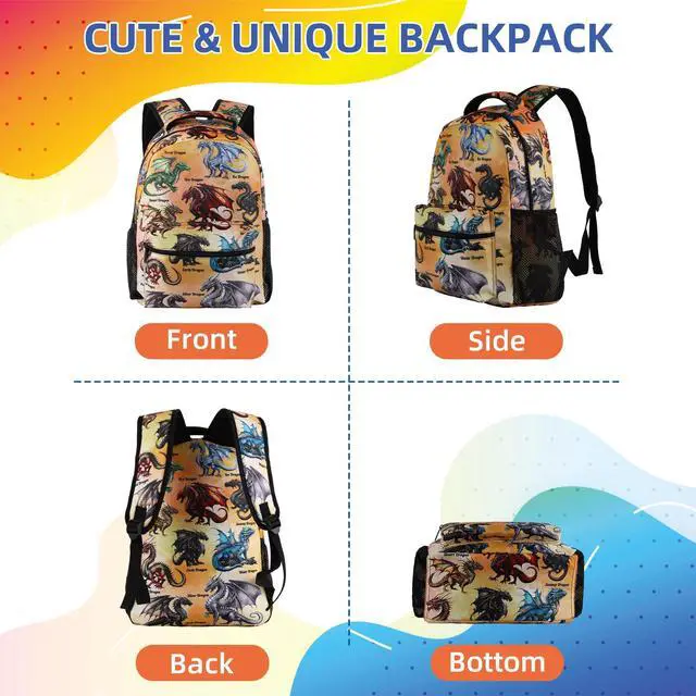Alt view image 3 of 5 - Catilo Dragon Backpack for Boys Girls, Elementary Middle High School Bookbags for Teen Kids, Large Travel Laptop Back Packs for College Students Women Men, Durable Lightweight School Bags
