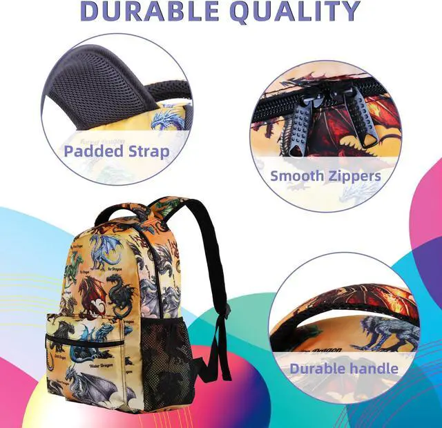 Alt view image 4 of 5 - Catilo Dragon Backpack for Boys Girls, Elementary Middle High School Bookbags for Teen Kids, Large Travel Laptop Back Packs for College Students Women Men, Durable Lightweight School Bags