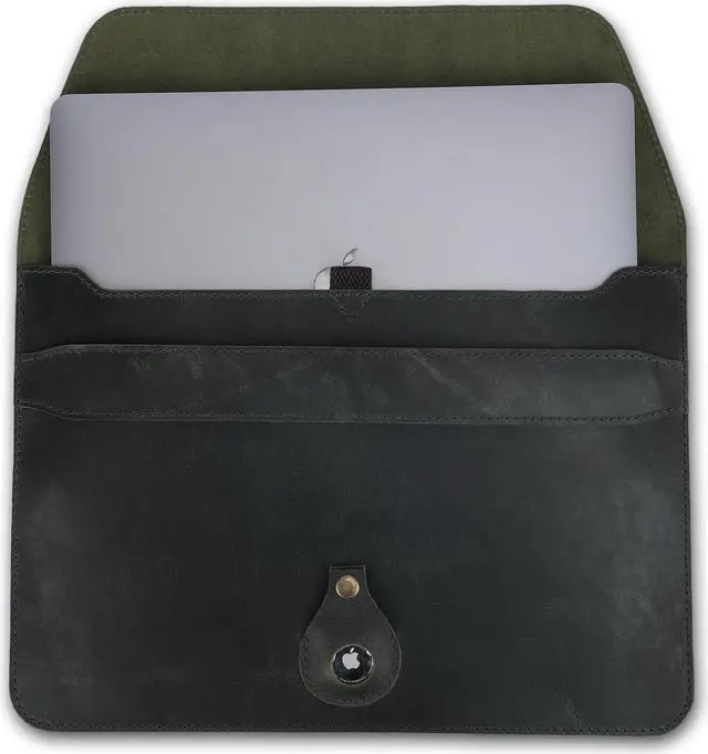 Main image of CestAntiQ, Leather Laptop Sleeve Compatible with MacBook Pro 13-13.3 Inch Notebook M3 M2 M1 Chip Pro Max 24-21 / MacBook Air 14, Laptop Bag Case with Pen Holder (Green)