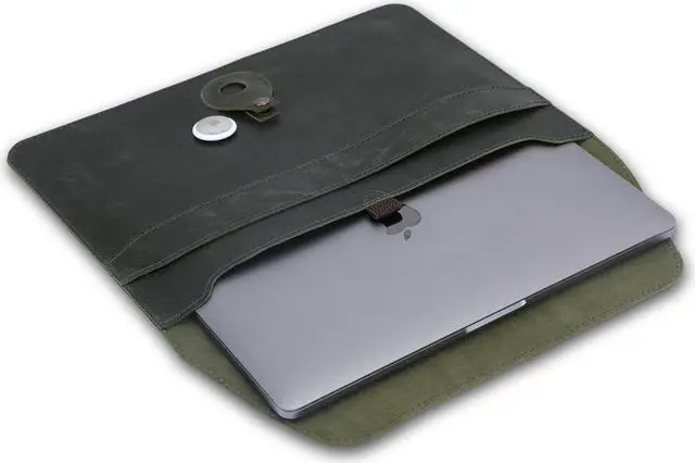 Alt view image 4 of 5 - CestAntiQ, Leather Laptop Sleeve Compatible with MacBook Pro 13-13.3 Inch Notebook M3 M2 M1 Chip Pro Max 24-21 / MacBook Air 14, Laptop Bag Case with Pen Holder (Green)