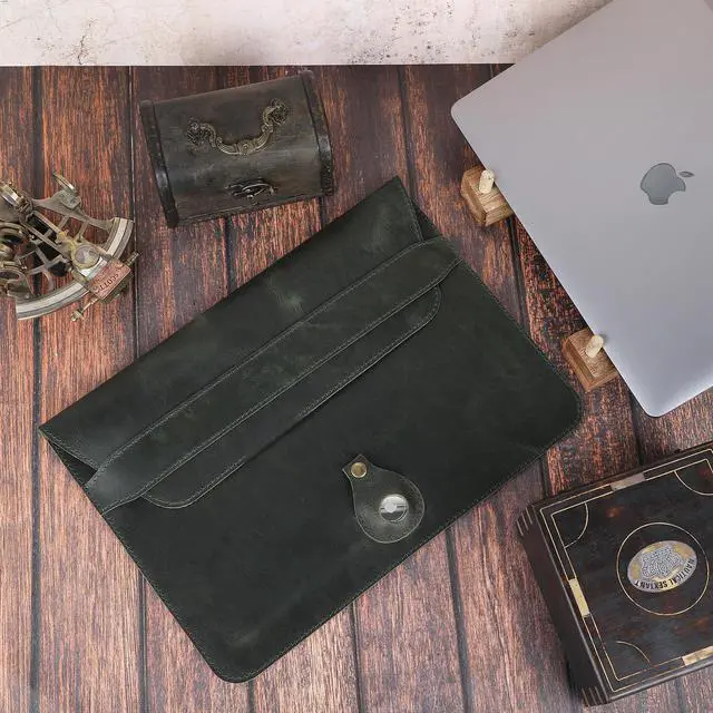 Alt view image 2 of 5 - CestAntiQ, Leather Laptop Sleeve Compatible with MacBook Pro 13-13.3 Inch Notebook M3 M2 M1 Chip Pro Max 24-21 / MacBook Air 14, Laptop Bag Case with Pen Holder (Green)
