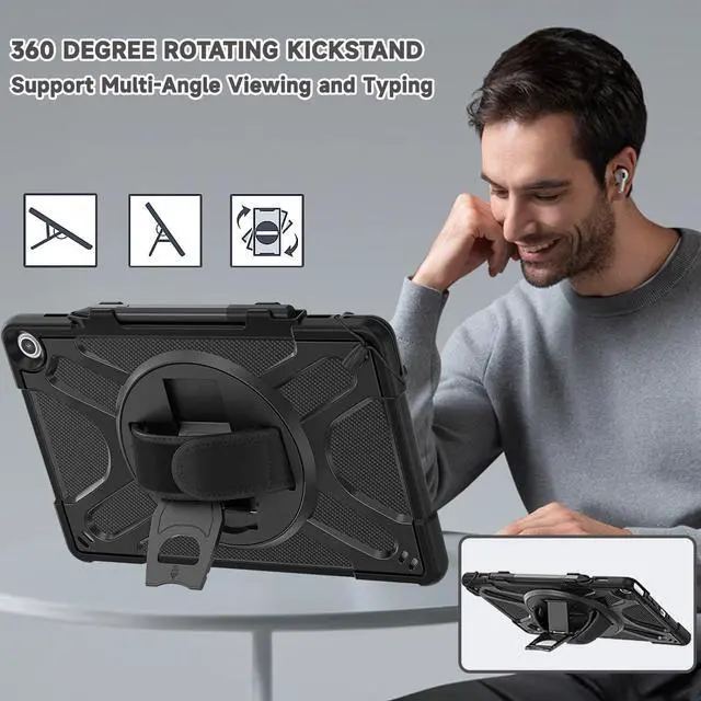 Alt view image 2 of 5 - DreamerX for  Kindle Fire Max 11 13th Generation Case 2023, Heavy Duty Rugged Shockproof Case with Rotating Stand Hand Strap Shoulder Strap Pen Holder, Compatible with Type Cover Keyboard, Black