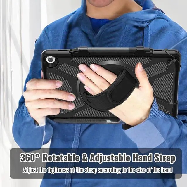 Alt view image 4 of 5 - DreamerX for  Kindle Fire Max 11 13th Generation Case 2023, Heavy Duty Rugged Shockproof Case with Rotating Stand Hand Strap Shoulder Strap Pen Holder, Compatible with Type Cover Keyboard, Black