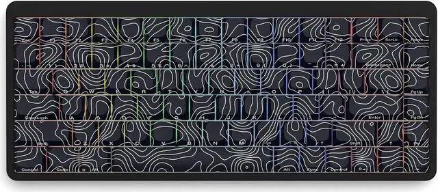 Main image of FLAMING SKOUL Custom Mechanical Keyboard Keycap Set - Topographic 130 Key, Double Shot Shine Through, OEM Cherry MX Compatible, Dark Sea