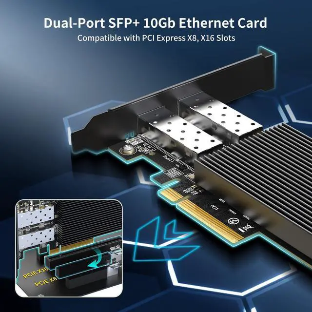 Alt view image 3 of 5 - 10Gb Ethernet Card with 82599ES (X520-DA2) Controller, GiGaPlus 10GB PCI-E Network Card Adapter, Dual LAN SFP+ Ports, Supports Windows/Windows Server/VMware Functions for 10Gbe Networking NAS