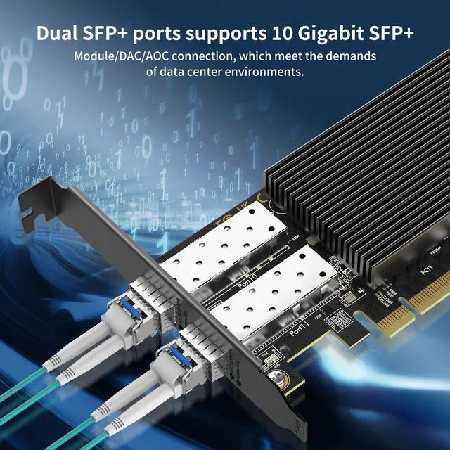 Alt view image 5 of 5 - 10Gb Ethernet Card with 82599ES (X520-DA2) Controller, GiGaPlus 10GB PCI-E Network Card Adapter, Dual LAN SFP+ Ports, Supports Windows/Windows Server/VMware Functions for 10Gbe Networking NAS