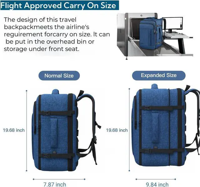 Alt view image 4 of 5 - Carry On Backpack, Extra Large 50L Travel Backpack for Men & Women, Expandable Backpack For Airplanes, 17 Inch Laptop Backpack, Luggage Suitcase 40L Daypack Lightweight Business Weekender Bag, Blue