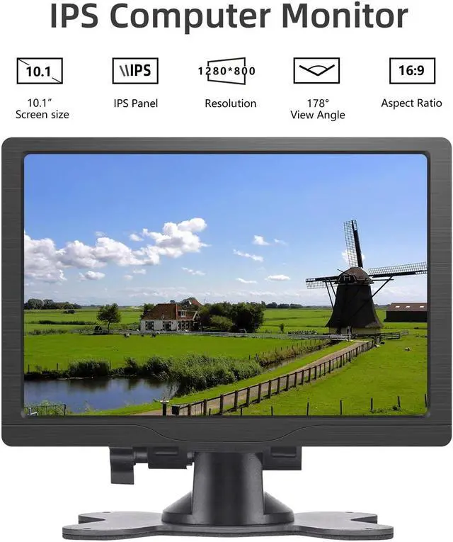 Alt view image 3 of 5 - HMTECH 10.1 Inch HDMI Monitor 1280X800 Portable HD VGA Monitor LCD IPS Screen w/Dual-Speaker for Raspberry pi/PC/Laptop/TV/Camera/Gaming