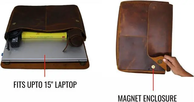 Alt view image 5 of 5 - HG-LTHR Leather Folder, Full Grain Leather File Folder Organizer Document Holder, Leather Portfolio for Men  Spacious Leather Folio Laptop Sleeve Case for 13" 14" 15 Laptops, Macbook & Tablets