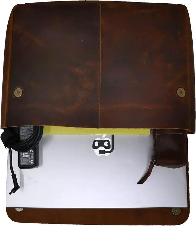 Alt view image 4 of 5 - HG-LTHR Leather Folder, Full Grain Leather File Folder Organizer Document Holder, Leather Portfolio for Men  Spacious Leather Folio Laptop Sleeve Case for 13" 14" 15 Laptops, Macbook & Tablets