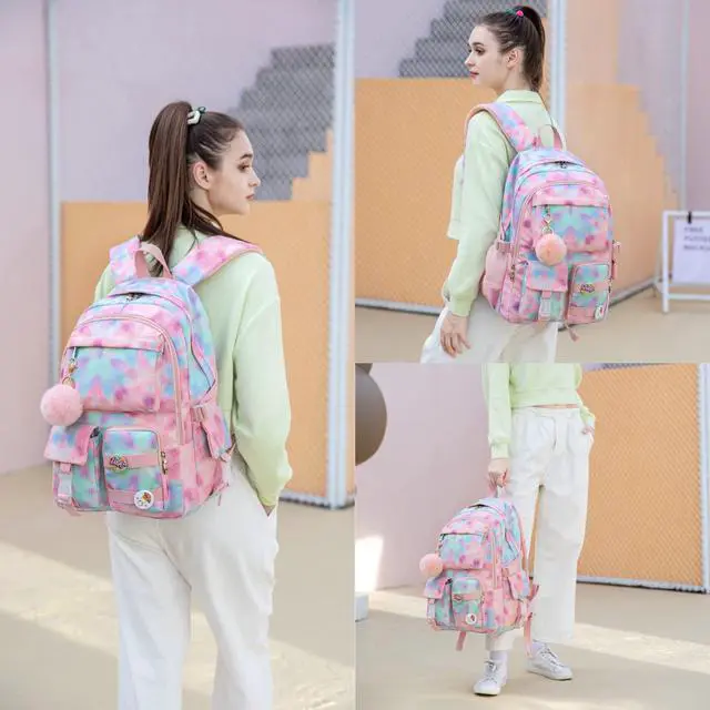 Alt view image 2 of 5 - Hidds Laptop Backpacks 16 Inch School Bag College Backpack Anti Theft Travel Casual Daypack Bags Cute Bookbags Large Colorfull Carry on Back Pack for Teens Girls Women Students (Tie-Dye Pink)