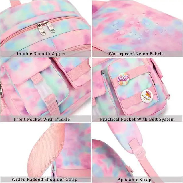 Alt view image 5 of 5 - Hidds Laptop Backpacks 16 Inch School Bag College Backpack Anti Theft Travel Casual Daypack Bags Cute Bookbags Large Colorfull Carry on Back Pack for Teens Girls Women Students (Tie-Dye Pink)