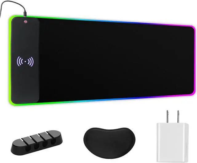 Main image of RGB Mouse Pad,10w Wireless Charging Mouse Pad with Charger,Gaming Mouse Pad with Wrist Rest,17colors Wireless Charging RGB Gaming Mouse Pad with Cable Retainer