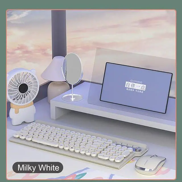 Alt view image 4 of 4 - Wireless Keyboard and Mouse Combo,2.4Ghz USB Rechargeable Keyboard with Phone Holder,Full Size Keyboard and Mouse Set for Computer,Laptop and Desktop (Milky White)