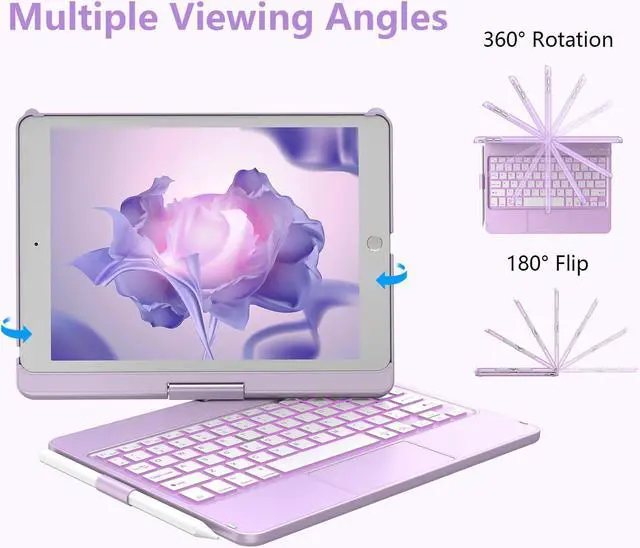 Alt view image 3 of 5 - KBCASE iPad 9th Generation Case with Keyboard, Touchpad Keyboard Case for iPad 9th/8th/7th 10.2 inch, 360°Rotatable Case with Pencil Holder & LED Wireless Mouse Rechargeable Wireless Computer Mouse