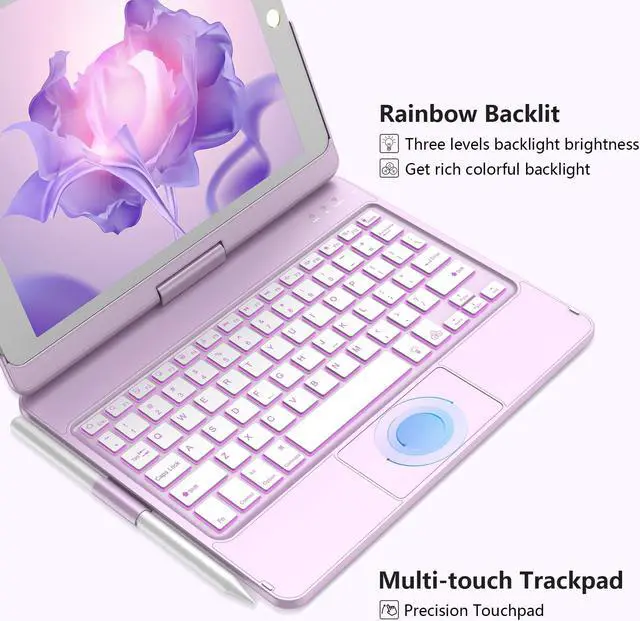 Alt view image 4 of 5 - KBCASE iPad 9th Generation Case with Keyboard, Touchpad Keyboard Case for iPad 9th/8th/7th 10.2 inch, 360°Rotatable Case with Pencil Holder & LED Wireless Mouse Rechargeable Wireless Computer Mouse