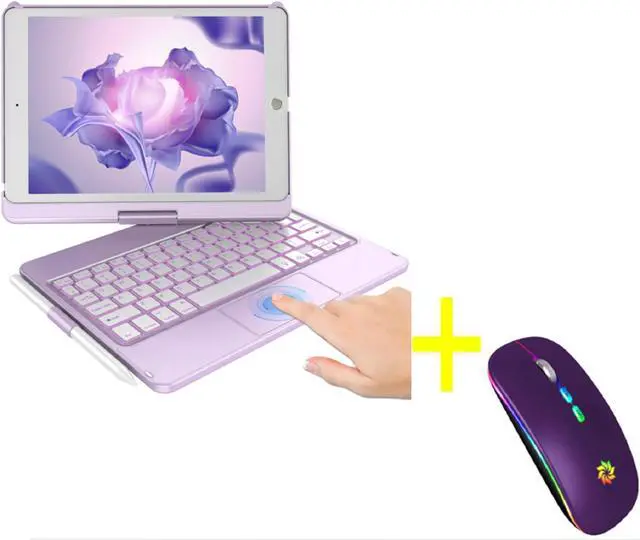 Main image of KBCASE iPad 9th Generation Case with Keyboard, Touchpad Keyboard Case for iPad 9th/8th/7th 10.2 inch, 360°Rotatable Case with Pencil Holder & LED Wireless Mouse Rechargeable Wireless Computer Mouse