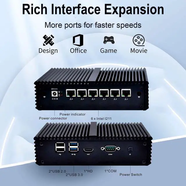 Alt view image 4 of 5 - KETUOPU Industrial Mini PC Firewall Appliance Intel Core i5-7200U, 8G DDR4 RAM 64G SSD, Desktop Computer with 6 Gigabit LAN Mini Host AES-NI Router Firewall Support Linux