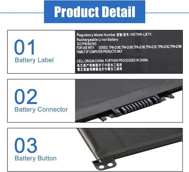 Alt view image 3 of 5 - Dentsing TF03XL (11.55V 41.9Wh/3470mAh) HSTNN-LB7X Laptop Battery Compatible HP Pavilion 15-CC 15-CD 17-AR Series Notebook 920046-121 920046-421 920046-541 920070-855 HSTNN-IB7Y HSTNN-LB7J
