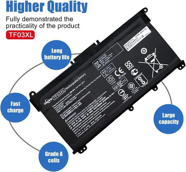 Alt view image 4 of 5 - Dentsing TF03XL (11.55V 41.9Wh/3470mAh) HSTNN-LB7X Laptop Battery Compatible HP Pavilion 15-CC 15-CD 17-AR Series Notebook 920046-121 920046-421 920046-541 920070-855 HSTNN-IB7Y HSTNN-LB7J