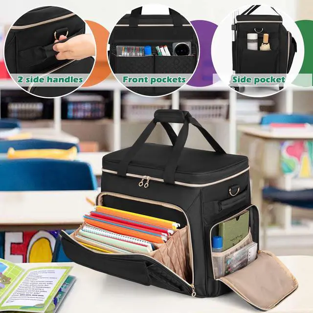 Alt view image 3 of 5 - LUXJA Rolling Teacher Bag with Laptop Compartment and Detachable Dolly, Multifunctional Rolling Briefcase with Accordion File Area (Patent Pending), Black
