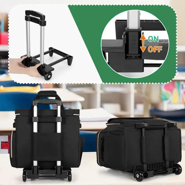 Alt view image 4 of 5 - LUXJA Rolling Teacher Bag with Laptop Compartment and Detachable Dolly, Multifunctional Rolling Briefcase with Accordion File Area (Patent Pending), Black
