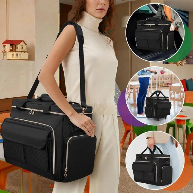 Alt view image 5 of 5 - LUXJA Rolling Teacher Bag with Laptop Compartment and Detachable Dolly, Multifunctional Rolling Briefcase with Accordion File Area (Patent Pending), Black